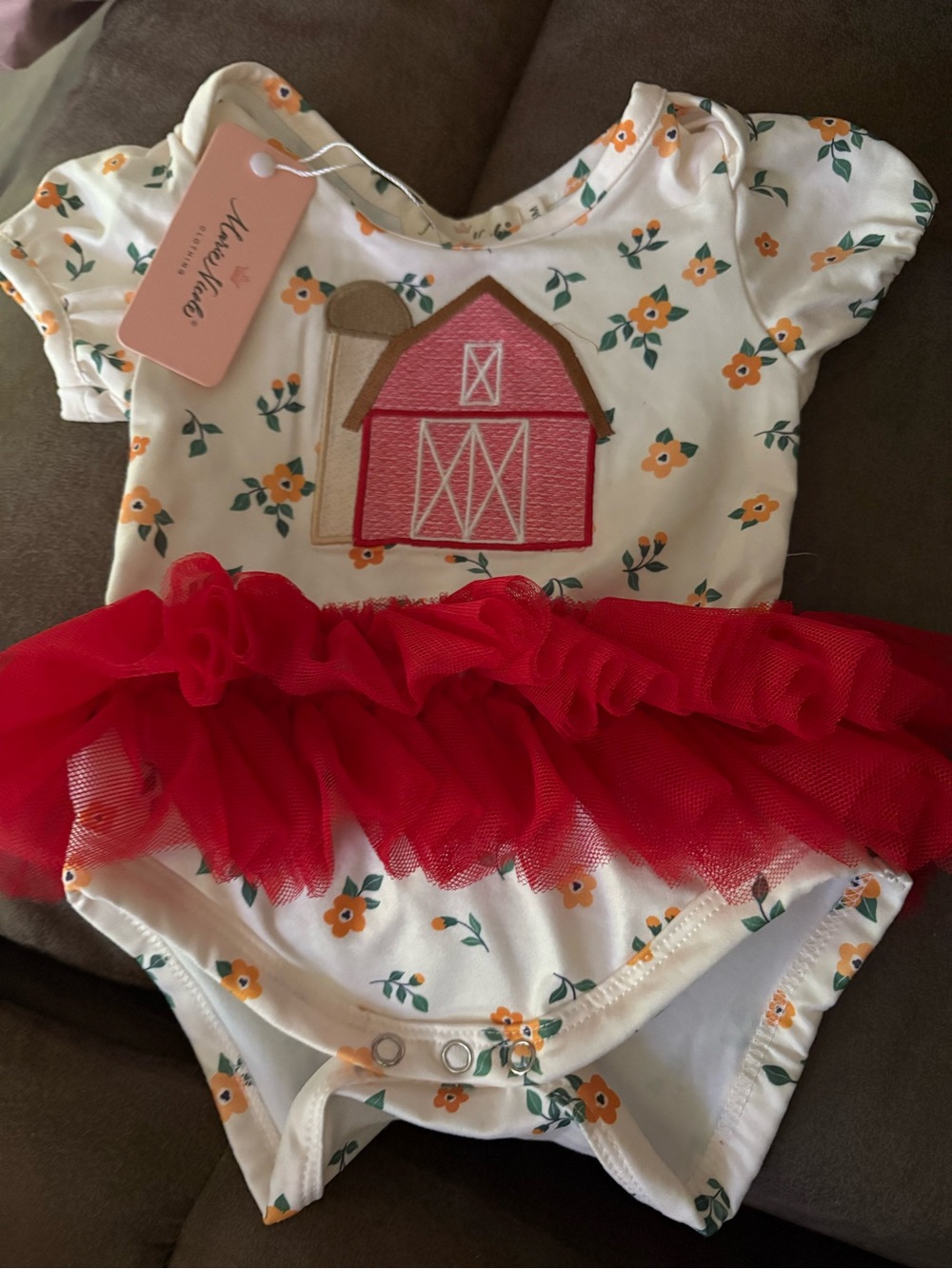 NWT Marie Nicole Red Barn Tutu Baby Bodysuit Sz 3-6 m
